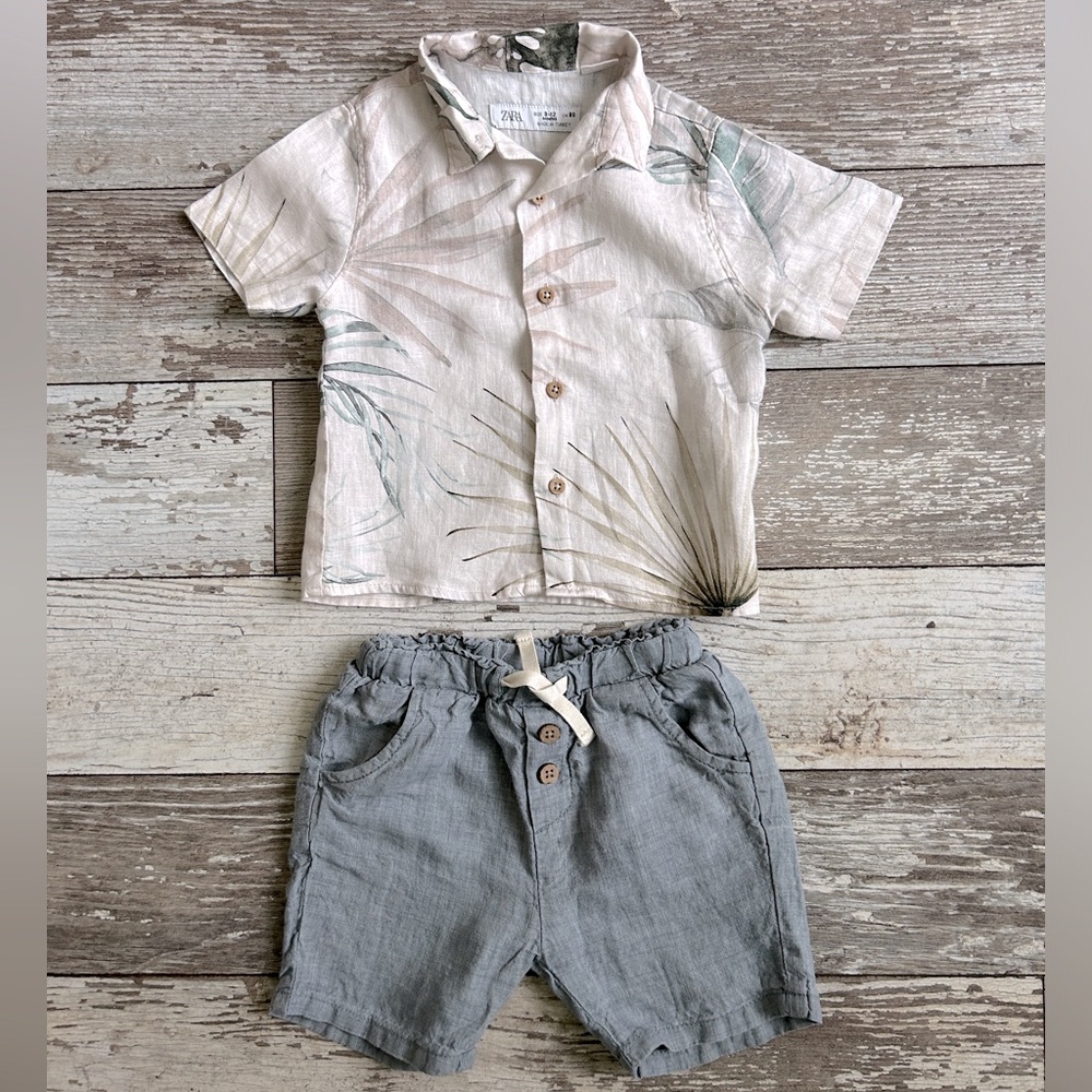 Zara Linen Summer shirt sleeve shirt and shirts set for boy, size 9-12 months